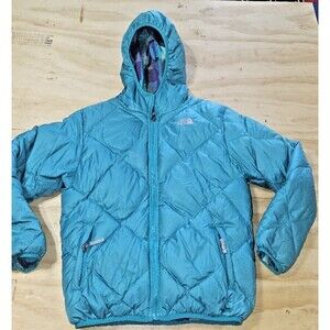 The North Face Jacket Girls Large blue Reversible 550 Down Puffer Hooded Coat